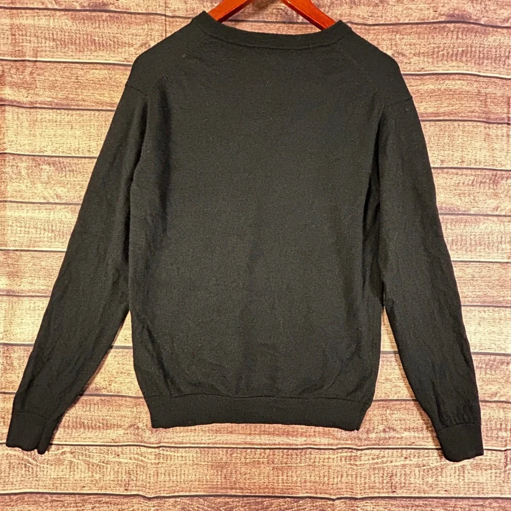 Hart Schaffner Marx Mens Black 100% Extra Fine Merino Wool V-Neck Sweater M - Picture 6 of 9